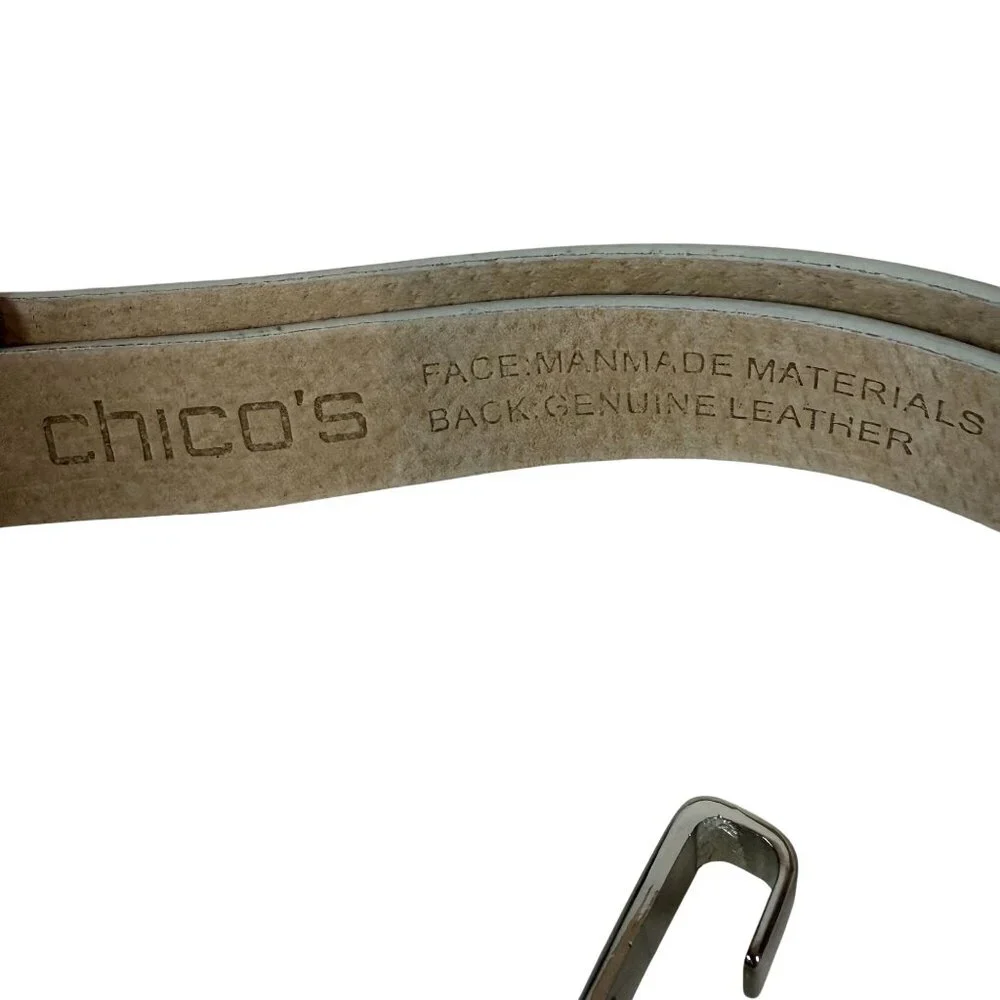 Chicos Snake Embossed Belt Teardrop Buckle M/L Beige Elevated Basics statement